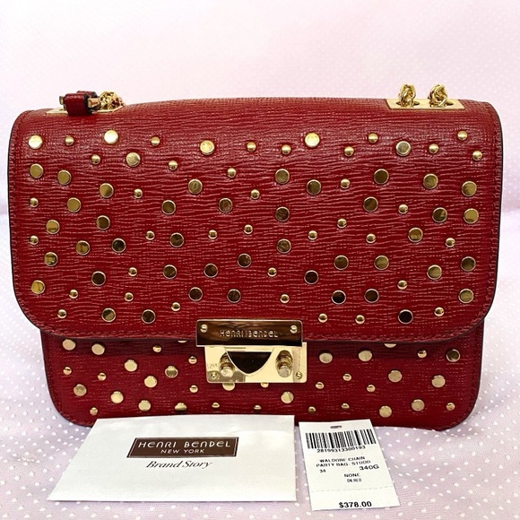 Henri Bendel Waldorf studded chain party bag(dark red)